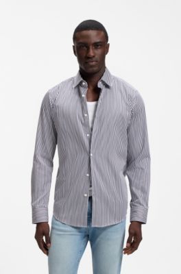 Regular-fit shirt in striped easy-iron cotton, Blue stripes