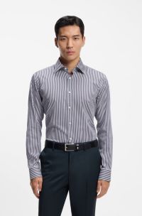 Regular-fit shirt in striped easy-iron cotton, Blue Stripes
