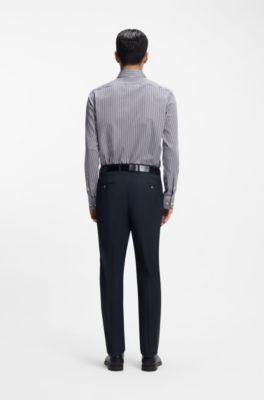 Regular-fit shirt in striped easy-iron cotton, Blue stripes