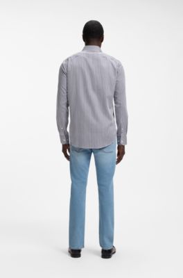 Regular-fit shirt in striped easy-iron cotton, Blue stripes