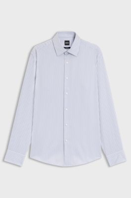 Regular-fit shirt in striped easy-iron cotton, Light Blue stripes