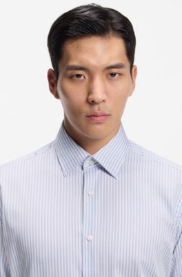 Regular-fit shirt in striped easy-iron cotton, Light Blue stripes