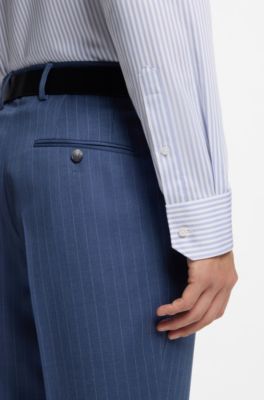Regular-fit shirt in striped easy-iron cotton, Light Blue stripes