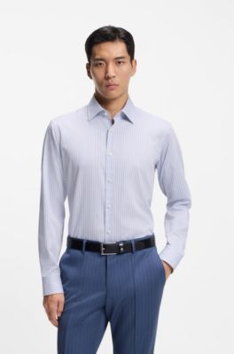 Regular-fit shirt in striped easy-iron cotton, Light Blue stripes