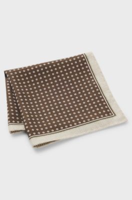 Italian-silk pocket square with double print, Brown Patterned