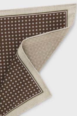Italian-silk pocket square with double print, Brown Patterned