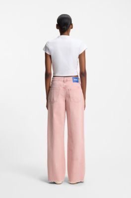 Cropped stretch-cotton T-shirt with rhinestone Happy HUGO logo, White