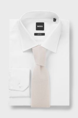 BECKHAM x BOSS knitted tie in wool, Light Beige