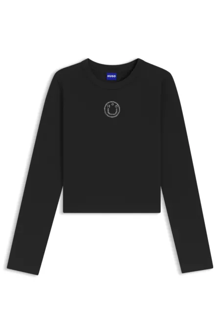 Top en coton stretch avec logo Happy HUGO en strass