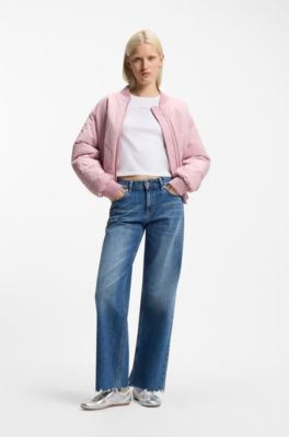 Topp i stretchig bomull med Happy HUGO-logga i strass, Vit