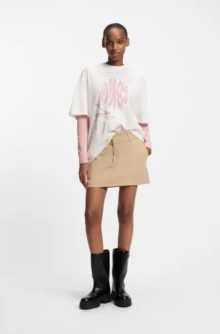 Top en coton stretch avec logo Happy HUGO en strass