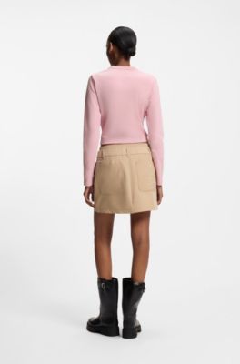 Top in cotone elasticizzato con logo Happy HUGO decorato con strass, Rosa chiaro