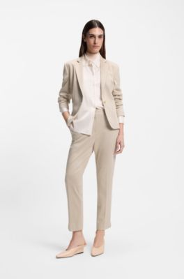 Slim-fit broek van hoogwaardige stretchjersey met dessin, Lichtbeige