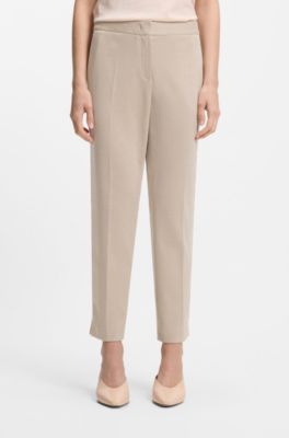 Slim-fit broek van hoogwaardige stretchjersey met dessin, Lichtbeige