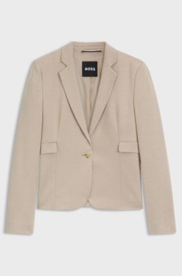 Slim-fit blazer in patterned performance-stretch jersey, Light Beige