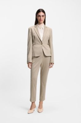 Slim-fit blazer in patterned performance-stretch jersey, Light Beige