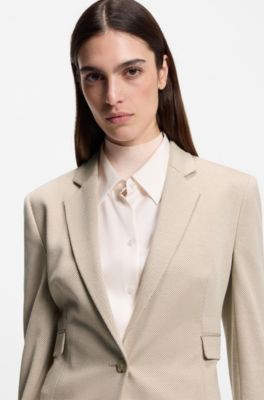 Blazer slim fit in jersey elasticizzato ad alte prestazioni a motivi, Beige chiaro