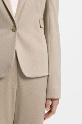 Slim-fit blazer in patterned performance-stretch jersey, Light Beige