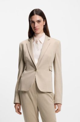 Slim-fit blazer in patterned performance-stretch jersey, Light Beige