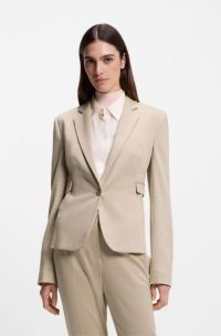 Slim-fit blazer van hoogwaardige stretchjersey met dessin, Lichtbeige