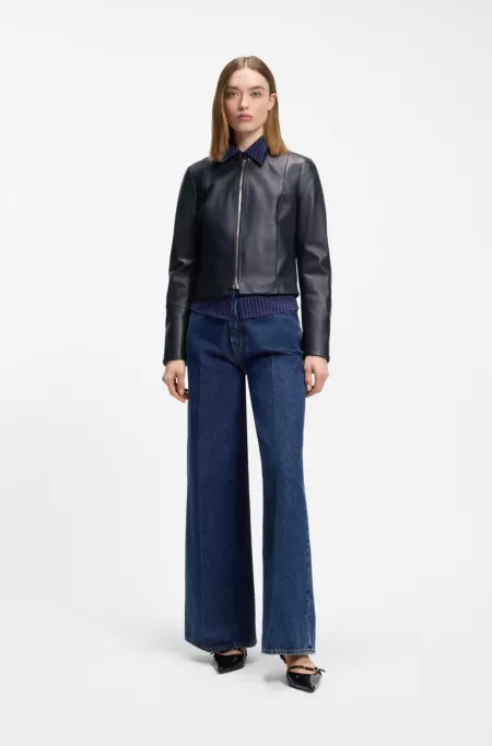 Veste en cuir Relaxed Slim à col montant