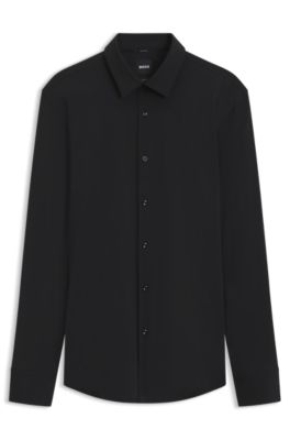 Slim-fit shirt in performance-stretch jersey, Black