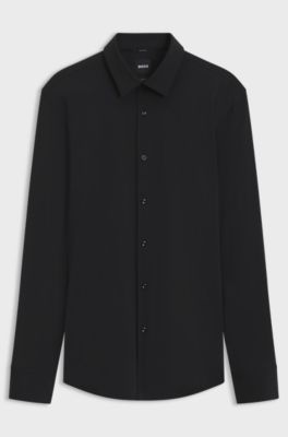 Slim-fit shirt in performance-stretch jersey, Black