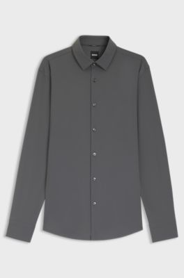 Slim-fit shirt in performance-stretch jersey, Grey