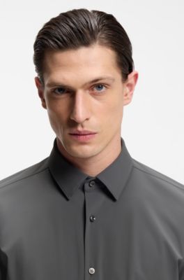 Slim-fit shirt in performance-stretch jersey, Grey