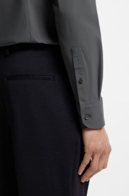 Slim-fit shirt in performance-stretch jersey, Grey