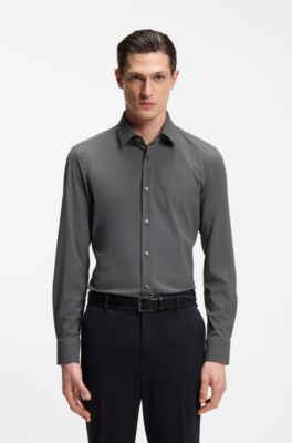 Slim-fit shirt in performance-stretch jersey, Grey
