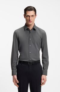 Slim-fit shirt in performance-stretch jersey, Grey