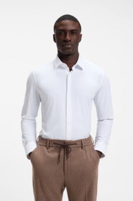 Slim-fit shirt in performance-stretch jersey, White