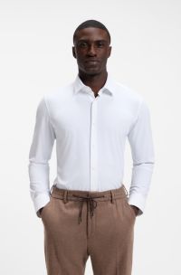 Chemise Slim Fit en jersey stretch performant, Blanc
