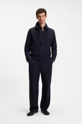 Slim-fit shirt in performance-stretch jersey, Dark Blue
