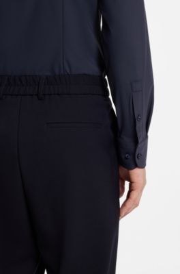 Slim-fit shirt in performance-stretch jersey, Dark Blue