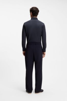 Slim-fit shirt in performance-stretch jersey, Dark Blue