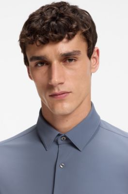 Slim-fit shirt in performance-stretch jersey, Blue
