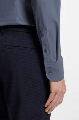 Slim-fit shirt in performance-stretch jersey, Blue