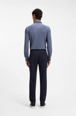 Slim-fit shirt in performance-stretch jersey, Blue