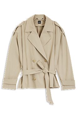 Belted short coat in cotton poplin
