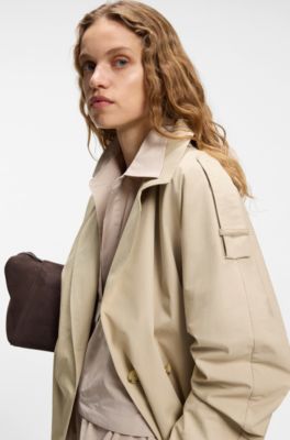 Belted short coat in cotton poplin, Light Beige