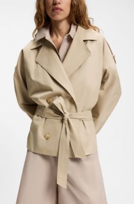 Belted short coat in cotton poplin, Light Beige