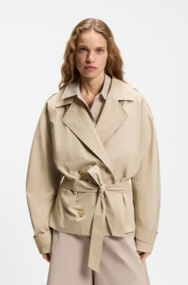Belted short coat in cotton poplin, Light Beige