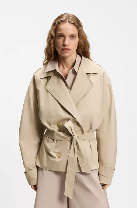 Belted short coat in cotton poplin