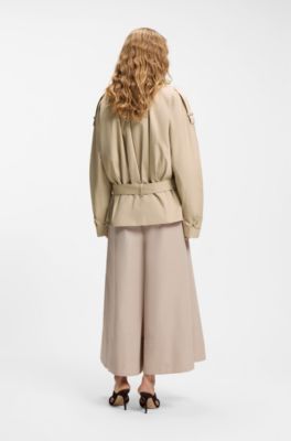 Korte jas met riem van katoenen popeline, Lichtbeige