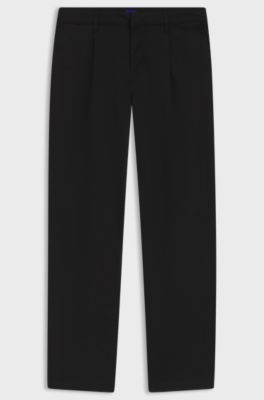 Pantaloni relaxed fit in twill di cotone elasticizzato, Nero
