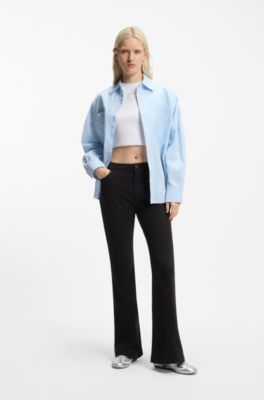 Slim-fit trousers with flared leg, Black