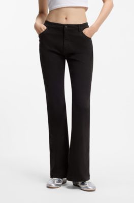 Slim-fit trousers with flared leg, Black