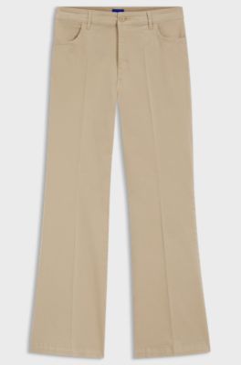 Slim-fit trousers with flared leg, Natural